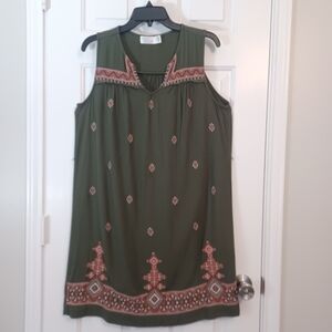 Time And Tru Embroidered Tribal Boho Print Shift Dress Sz M